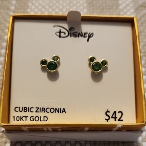 10K Disney Gold Mickey Earrings with Green CZ Stones